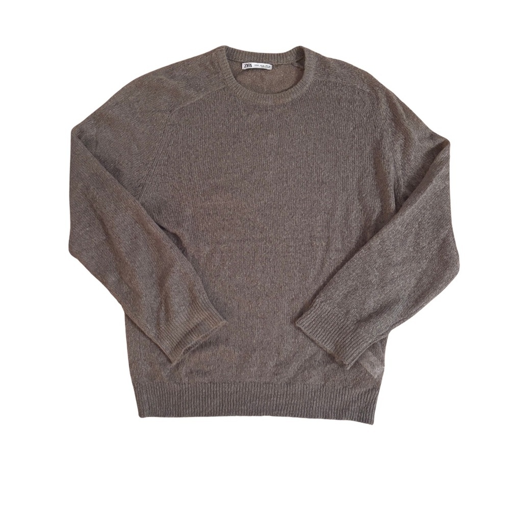 Zara Mossy Green Sheer Crewneck Sweater